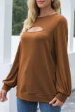 Casual Solid Hollowed Out Patchwork O Neck Tops
