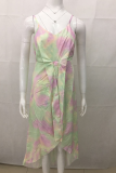 Sexy Patchwork Tie-dye Spaghetti Strap Irregular Dress Dresses