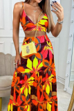 Fashion Print Patchwork Spaghetti Strap Sleeveless Two Pieces
