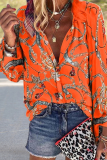 Fashion Print Patchwork Turndown Collar Tops