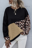 Street Leopard Patchwork O Neck Tops