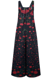 Casual Print Patchwork Square Collar Straight Jumpsuits