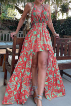Casual Print Patchwork Halter Cake Skirt Dresses