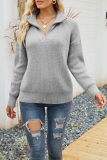 Casual Solid Patchwork Zipper Collar Tops