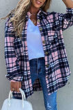 Casual Vintage Plaid Patchwork Buckle Turndown Collar Outerwear