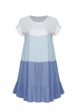 Casual Solid Patchwork O Neck Cake Skirt Dresses