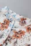 Fashion Casual Print Patchwork Turndown Collar Long Sleeve Dresses
