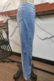 Street Solid Patchwork High Waist Boot Cut Denim Jeans