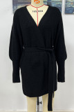 Fashion Solid With Belt O Neck Tops