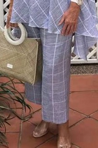 Casual Plaid Patchwork Straight Mid Waist Wide Leg Full Print Bottoms