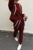 Casual Solid Patchwork Hooded Collar Long Sleeve Two Pieces