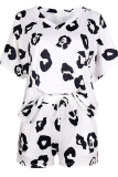 Fashion Patchwork Patchwork V Neck Short Sleeve Two Pieces