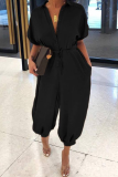 Fashion Solid Patchwork V Neck Harlan Jumpsuits