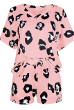 Fashion Patchwork Patchwork V Neck Short Sleeve Two Pieces