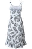 Casual Print Patchwork Spaghetti Strap Waist Skirt Dresses