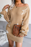 Casual The stars Draw String Contrast Off the Shoulder Pencil Skirt Dresses Sweater