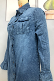 Casual Street Solid Buckle Turndown Collar Dresses
