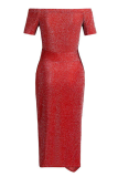 Fashion Elegant Solid Slit Sequined Off the Shoulder Wrapped Skirt Dresses