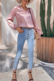 Casual Print Patchwork Turndown Collar Tops