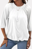 Casual Solid Patchwork Fold O Neck T-Shirts