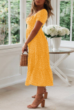 Fashion Dot Patchwork Square Collar Cake Skirt Dresses