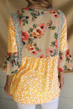 Fashion Print Patchwork Contrast O Neck Tops