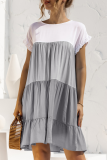 Casual Solid Patchwork O Neck Cake Skirt Dresses