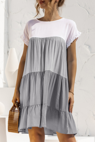 Casual Solid Patchwork O Neck Cake Skirt Dresses