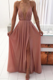 Casual Solid Patchwork V Neck Waist Skirt Dresses