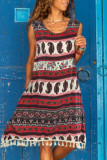 Fashion Casual Print Tassel O Neck A Line Dresses