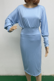 Fashion Casual Solid Patchwork Fold O Neck Waist Skirt Dresses