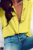 Casual Solid Buckle V Neck Tops