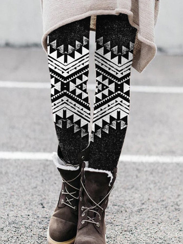 Casual Print Basic Skinny High Waist Pencil Trousers