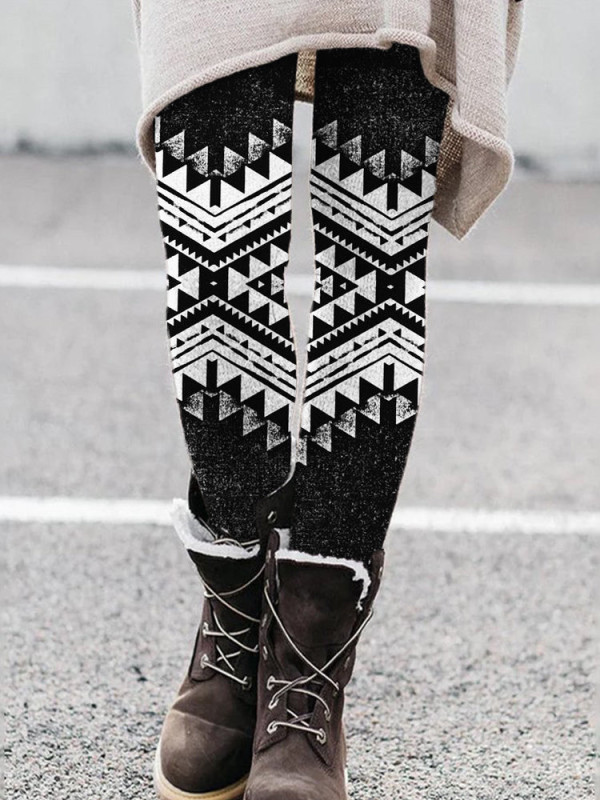 Casual Print Basic Skinny High Waist Pencil Trousers