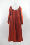 Fashion Elegant Solid Frenulum Fold U Neck A Line Dresses