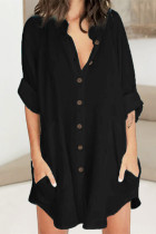 Fashion Casual Solid Patchwork Turndown Collar Shirt Dress