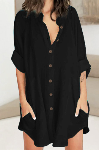 Fashion Casual Solid Patchwork Turndown Collar Shirt Dress
