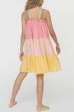 Spring and Summer Contrast Ice Cream Color Sling Tea Skirt Dress