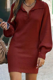 Casual Solid Patchwork Turndown Collar Straight Dresses