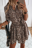Fashion Print Patchwork Turndown Collar Cake Skirt Dresses