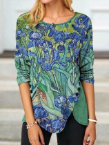 Irises Print Button Slit T Shirt