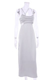 Fashion Street Solid Hollowed Out Spaghetti Strap A Line Dresses