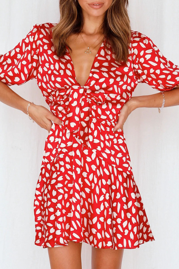 Fashion Casual Print Patchwork V Neck A Line Dresses