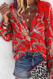 Fashion Print Patchwork Turndown Collar Tops