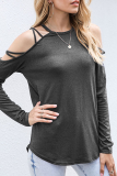 Casual Solid Hollowed Out Patchwork O Neck Tops