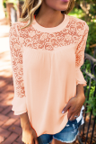 Casual Solid Lace Patchwork O Neck Tops
