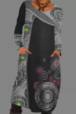 Casual College Print Patchwork Pocket O Neck Dresses
