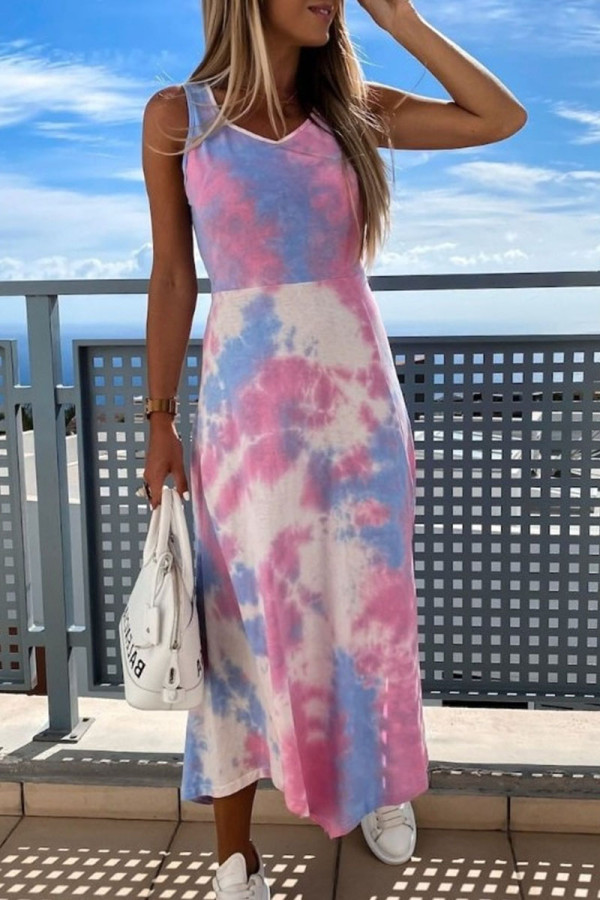 Fashion Street Tie Dye Patchwork O Neck A Line Dresses