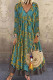 Fashion Street Print Patchwork V Neck A Line Dresses