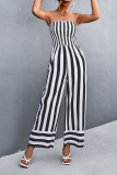 Street Striped Patchwork Strapless Straight Jumpsuits